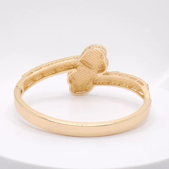 Gold Plated Double Heart Hinged Cuff Bracelet Women's CZ Bangle Romantic Jewelry - Picture 7 of 17